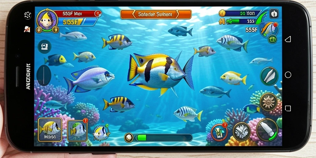 Tampilan gameplay Tembak Ikan yang menarik dan penuh warna.