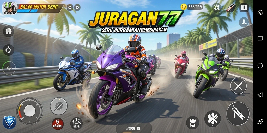Tampilan seru balapan motor di JURAGAN77 dengan grafis menakjubkan.