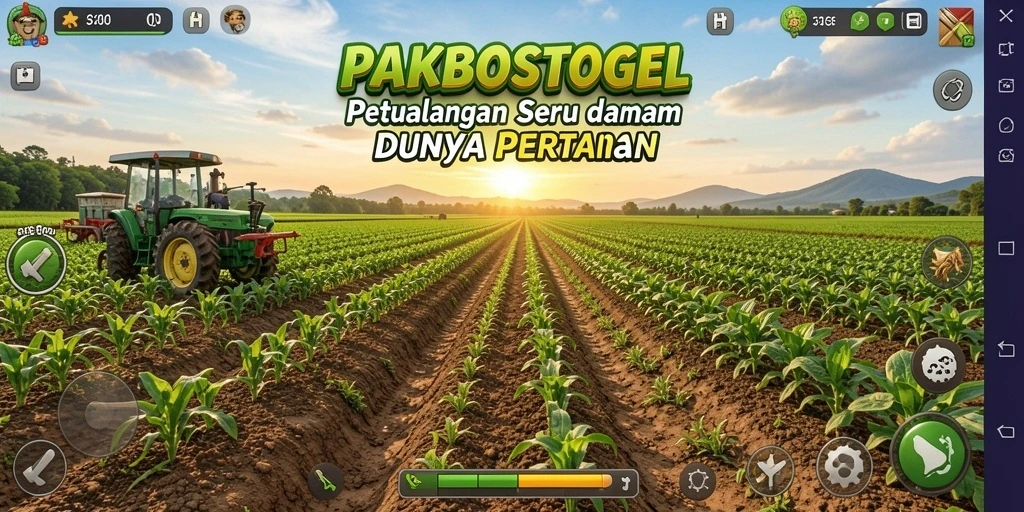 Tampilan gameplay PAKBOSTOGEL dengan lahan pertanian yang subur.