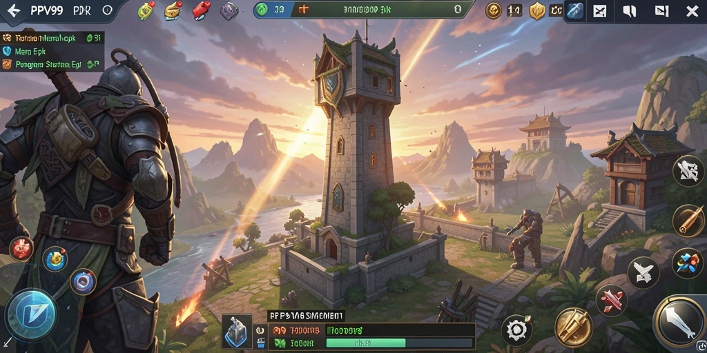 Screenshot gameplay PPV99 dengan pertahanan menara yang strategis.