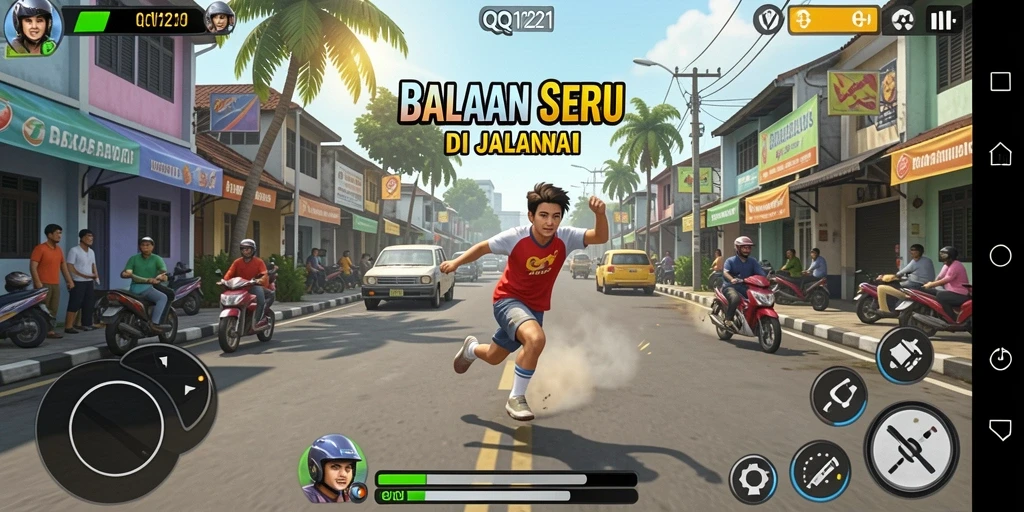 Screenshot gameplay <strong>QQ1221</strong> menampilkan aksi balap seru dan mobil yang beragam.