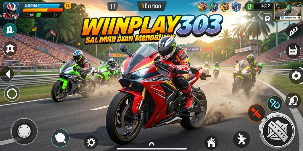 Tampilan gameplay WINPLAY303 dengan aksi balapan motor yang intens.